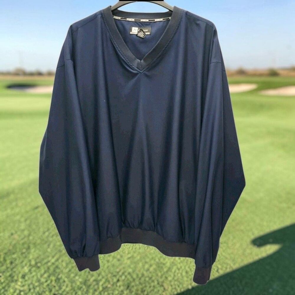 Jos A Banks Leadbetter Golf Windshirt Mens XXL Blue V-Neck Country Club Retro